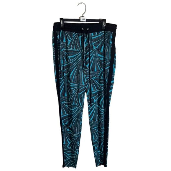 Michael Michael Kors Pants Black & Turquoise Tropical Print Women's Size L - Picture 1 of 5